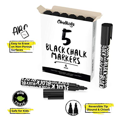 5 Black Chalk Markers for Glass (5 Count)
