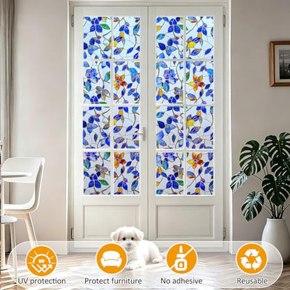 Privacy Window Film Upgraded 24H Day & Night Privacy Heat Insulation Static Cling Decorative Glass Film（Upgraded UV Purple