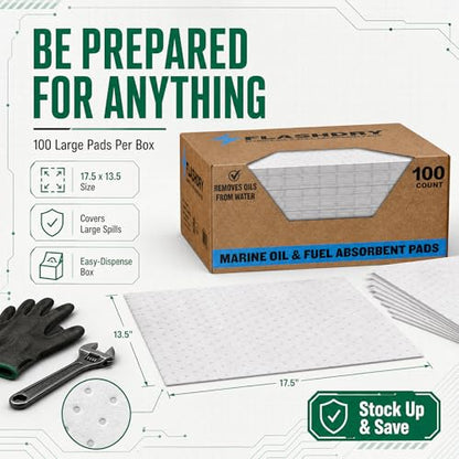 Marine Oil Spill Absorbent Boat Pads (100 Count)
