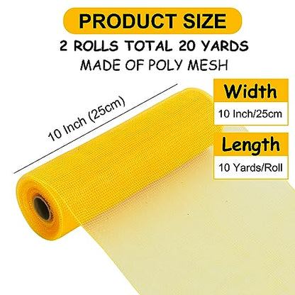 2 Rolls 10 Inch Yellow Decorative Mesh Ribbbon Rolls (60 Foot)