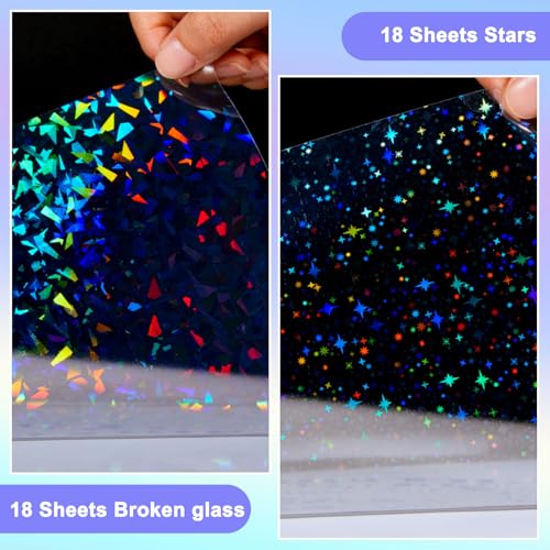 36 Sheets Holographic Sticker Paper A4 Vinyl Holographic Laminate Sheets Self Adhesive Waterproof Transparent Film (36 Count)