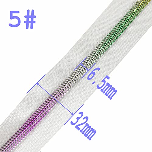 5 Metallic Nylon Coil Zippers by The Yard Colorful Teeth Zipper Bulk 10 Yards White Tape with 25pcs Silver Sliders for DIY Sewing Tailor Craft Bag