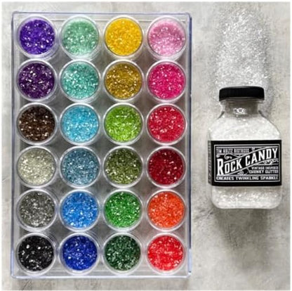 Tim Holtz Rock Candy Glitter, Clear and Chunky, Bundle of 2 Jars, 4.7 Ounces Each, 3 Carnora Scoop Spoons - Crafty Corner
