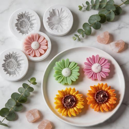 4 Pcs 3D Flower Silicone Molds Daisy Sunflower for Candle Soap Cake Topper (4 Count)