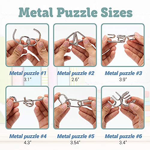 Brain Teasers Metal and Wooden Puzzles for Kids and Adults 9 Pack (9 Count)