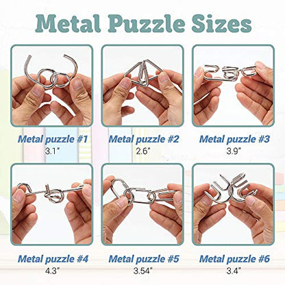 Brain Teasers Metal and Wooden Puzzles for Kids and Adults 9 Pack (9 Count)