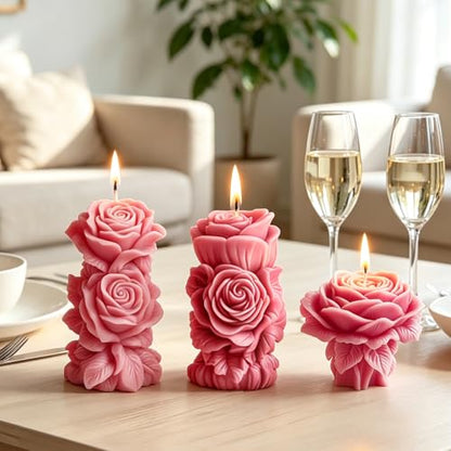 3PCS Large Rose Flower Candle Molds (3 Count)