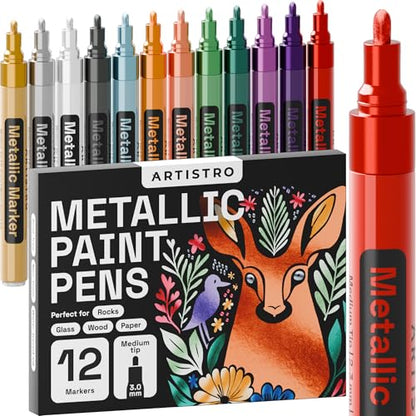 12 Metallic Paint Pens for Glass Marking (12 Count)