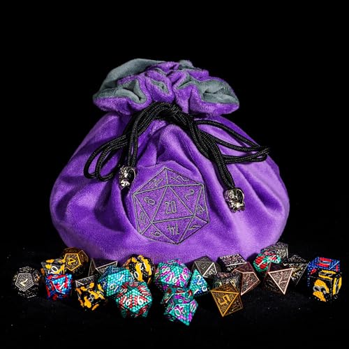 DND Dice Bags Large with Pockets Purple Storage Bag for D&D RPG Game (5.2 Ounce)
