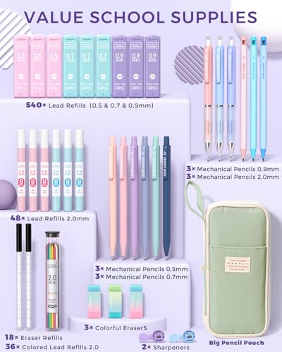 36PCS Mechanical Pencil Set with 624 Lead Refills