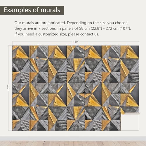 3D Geometric wall Mural Gray and Gold Wallpaper for Bedroom 159"x107"