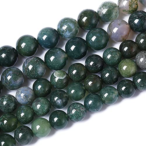 38PCS 10mm Natural Green Moss Agate Beads Gemstone Round Loose Spacer Beads for Jewelry Making DIY Bracelet Necklace Earrings 15" Inch (16 Count)