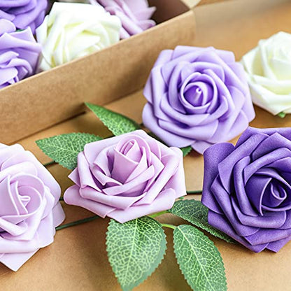 Purple Rose 25pcs Real Looking Artificial Flowers w (25 Count)