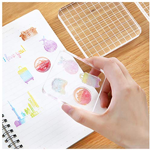 6 Pieces Stamp Blocks Acrylic Clear Stamping Blocks Tools with Grid Lines for Scrapbooking Crafts Making (6 Count)