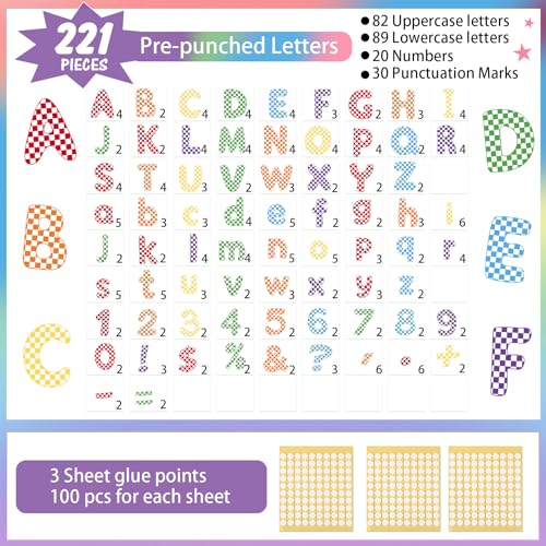 221 Pcs Colorful Checkered Bulletin Board Letters for Classroom (221 Count)
