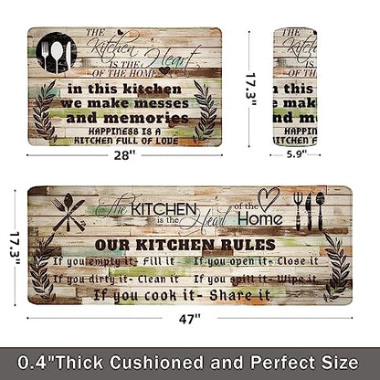 Kitchen Mats for Floor Anti Fatigue Mats for Kitchen Floor Kitchen Rugs Farmhouse Style Memory Foam Kitchen Mat Cushioned PVC Leather Kitchen Rug Set