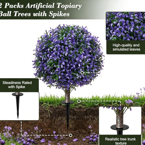 2Pack UV Resistant Purple Artificial Boxwood Topiary Fake Plant (2 Count)