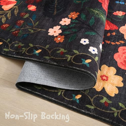 Door Mat Indoor Entrance 2x3 Rug Machine Washable Boho Floral Small Area Rug Non