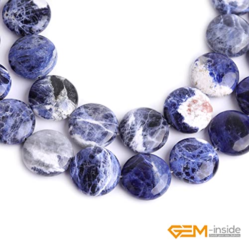 GEM Inside Sodalite Gemstone Loose Beads Natural 20mm Smooth Coin Crystal Energy Stone Power for Jewelry Making 15"