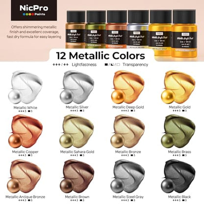 12 Colors Metallic Acrylic Paint Set (12 Fl Oz)