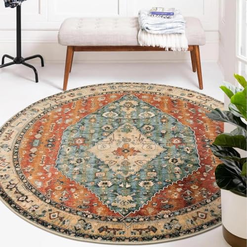 Felice Boho Tribal Round Rugs 6ft Washable Living Room Area Rug