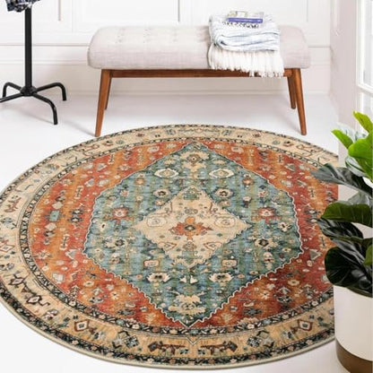Felice Boho Tribal Round Rugs 6ft Washable Living Room Area Rug