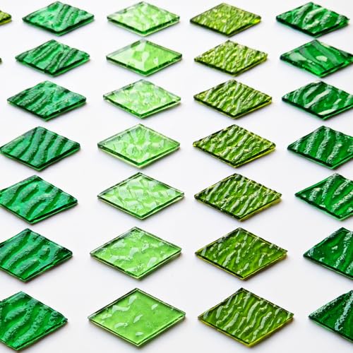 60 Pieces Diamond Green Mixed Transparent Stained Glass Mosaic Tiles (60 Count)