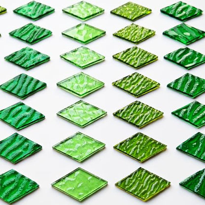 60 Pieces Diamond Green Mixed Transparent Stained Glass Mosaic Tiles (60 Count)