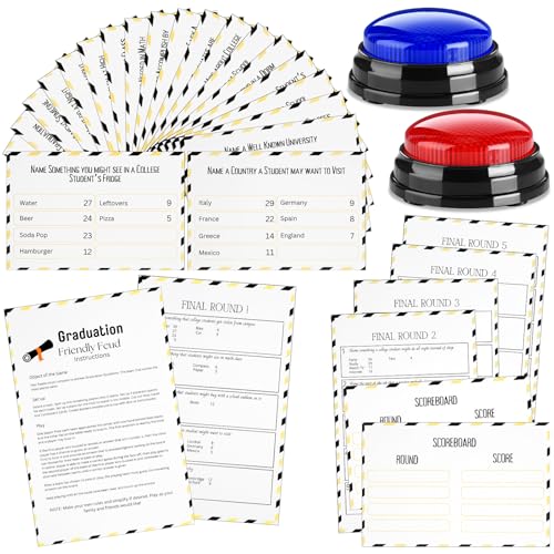 Graduation Friendly Feud Game with 2 Answer Buzzers for Class Party (30 Count)