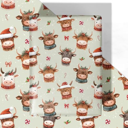 Highland Cow Christmas Wrapping Paper Sheet (30 Sq Ft)