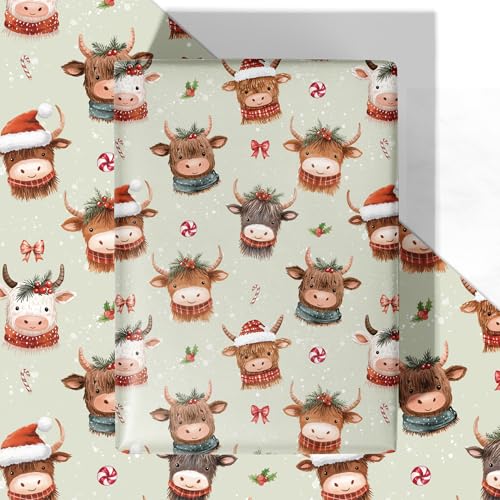 Highland Cow Christmas Wrapping Paper Sheet (30 Sq Ft)