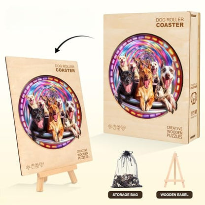 Dog Roller Coaster Puzzles Adults Gifts for Women Men Wooden 100 Pieces 8.5 * 8.5in Wall Decor