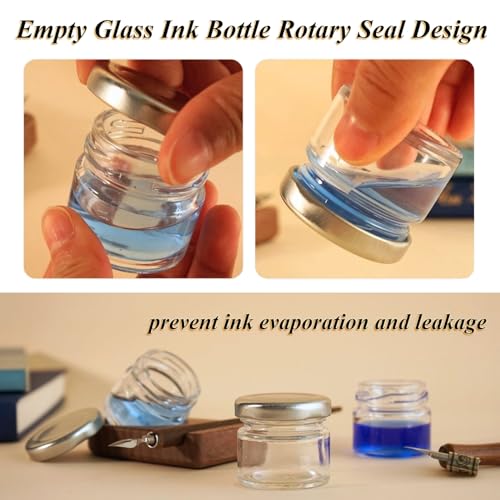 10Pcs Mini Glass Inkwell Ink Bottle Containers with Screw Lids for Calligraphy Oblique Nib Holder Stand Empty Dip Pen Ink Well Jars Desktop Decoration School Gifts (10 Count)