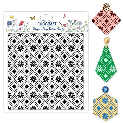 Plaid Pattern Polymer Clay Texture Sheets Rhombus Style Silicone Texture Stamp Clay Texture Mat Modeling Pattern Pad Sheets for Jewelry and Earrings Tools