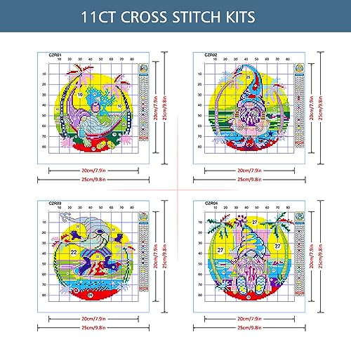 4 Packs Stamped Cross Stitch Kits for Adults (4 Count)
