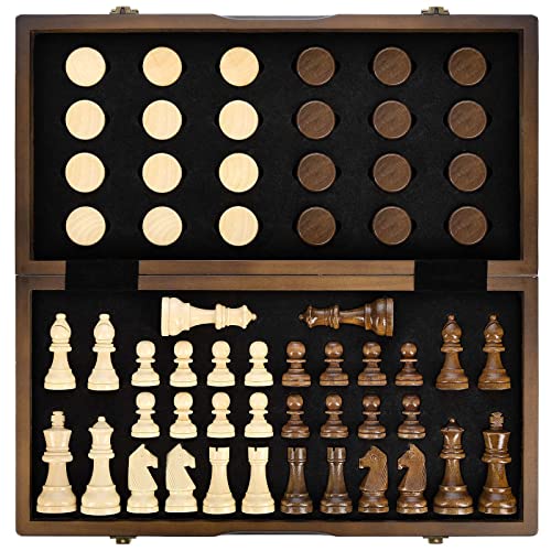 Magnetic Wooden Chess and Checkers Game Set