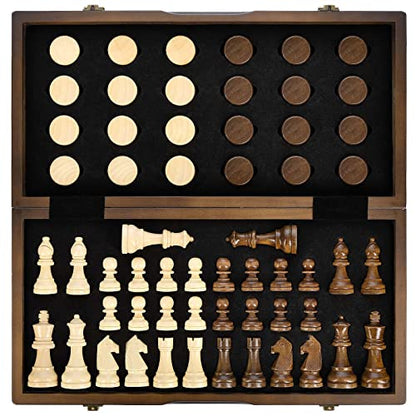 Magnetic Wooden Chess and Checkers Game Set