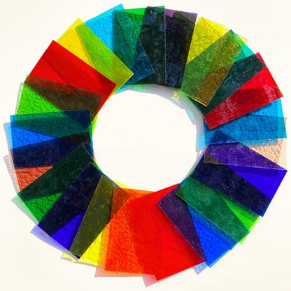 24 Sheets Rainbow Transparent Stained Glass Sheet Value Pack (24 Count)