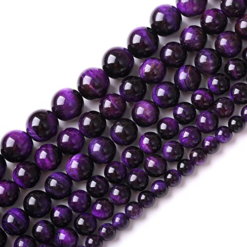 6mm 60pcs A+ Natural Purple Tiger Eye Stone Beads Round Spacer Loose Beads for Jewelry Making DIY Bracelet Necklace 15" Inch (16 Count)