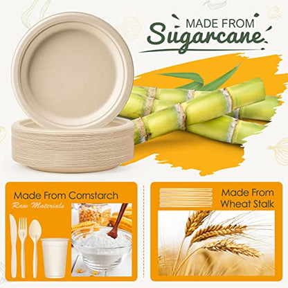 100% Compostable Plates Set 700pcs Heavy (700 Count)