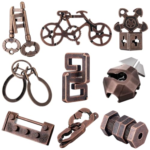 9 Pcs Metal Brain Teasers 3D Steel Puzzle Set (9 Count)
