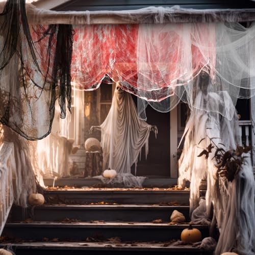 Halloween Cheese cloth 85 x 197 Inch White Black and Bloody Cheesecloth Roll for Crafts Large Cotton Muslin Gauze Fabric for Halloween Outdoor & Indoor Spooky Decoration