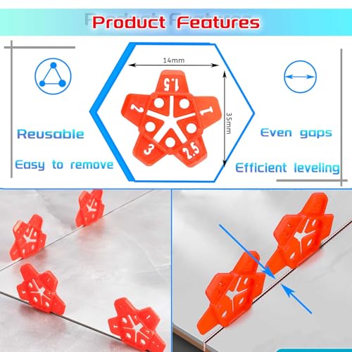 Tile Spacers 300pcs Reusable Multi Size Horseshoe U Shape Plastic Shims Upgraded 5 Sizes in 1 Spacer Tile Cross Spacer Floor Tile Leveling (300 Count)