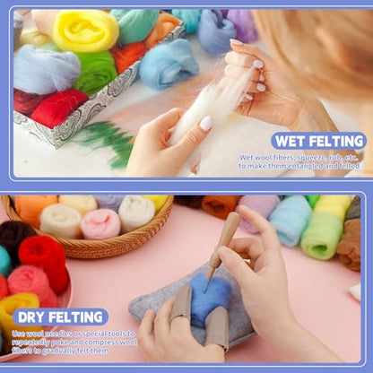 50 Colors Needle Felting Wool 5.4 Oz Wool Roving Yarn for Beginners