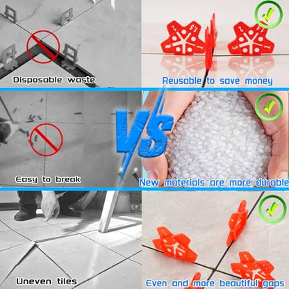 Tile Spacers 300pcs Reusable Multi Size Horseshoe U Shape Plastic Shims Upgraded 5 Sizes in 1 Spacer Tile Cross Spacer Floor Tile Leveling (300 Count)