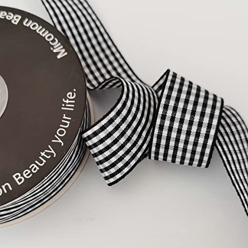 1 Inch Black and White Woven Edge Gingham Ribbon 25 Yards Each Roll 100% Polyester (75 Foot)