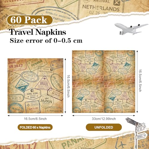60 Pcs World Travel Cocktail Paper Napkins 6.5 x 6.5 Inches (60 Count)