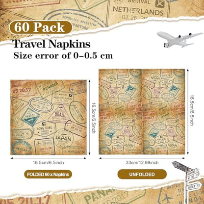 60 Pcs World Travel Cocktail Paper Napkins 6.5 x 6.5 Inches (60 Count)