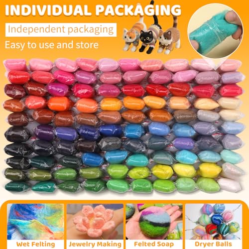 100 Colors Needle Felting Wool (10.5 Ounce)