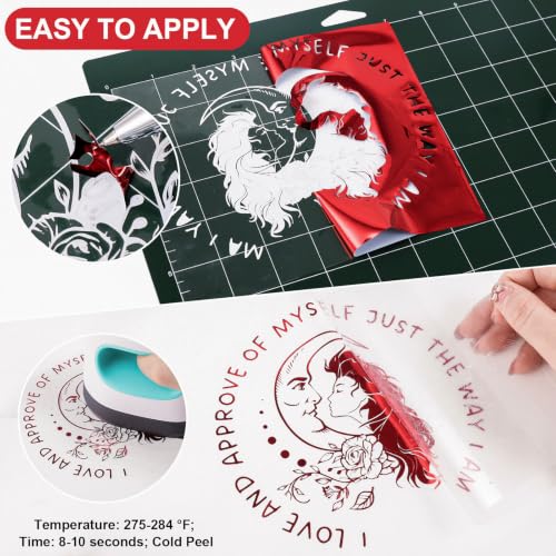 Red Metallic Foil Heat Transfer Vinyl Roll 12" x12ft Red Iron on Vinyl Chrome HTV Vinyl Easy to Cut & Weed DIY Heat Press Design for T
